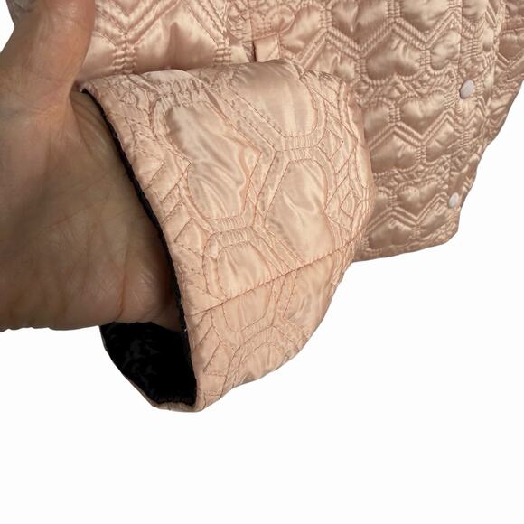 KATE SPADE Reversible Quilted Heart Satin Black Pink Ruffle Hem Jacket Coat M - Picture 10 of 16